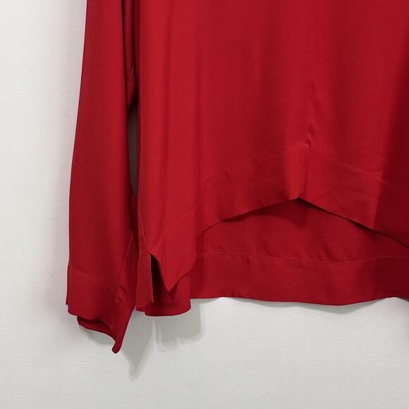 Zara Woman Popover Top L Red V Neck Hi Low Hem Long Sleeve Party Work Shirt NEW - Picture 4 of 9